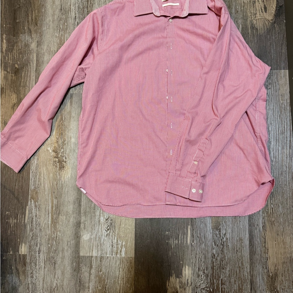 MICHAEL Michael Kors Men's Casual Red and White Stripe Button Down Shirt